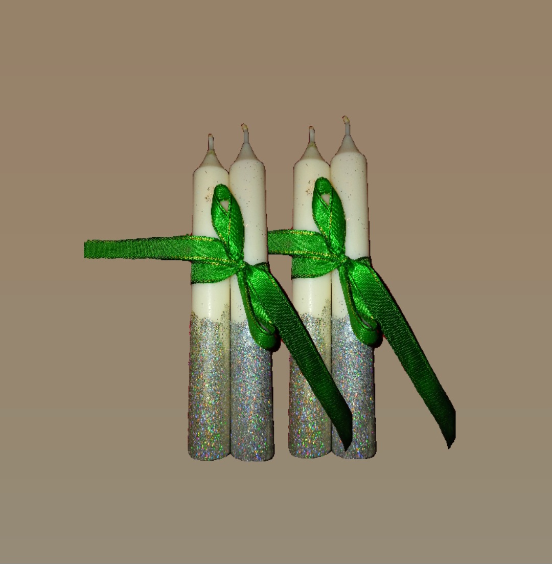 Adventní svíčky bíla a stříbrné třpytky sada 4ks - Obrázek 3