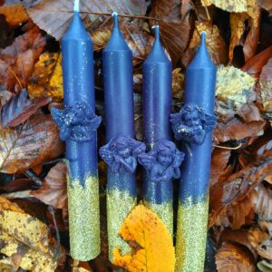 Adventní svíčky sada 4 ks černo zlaté s anděly