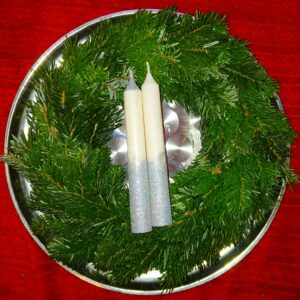 Adventní svíčky bíla a stříbrné třpytky sada 4ks