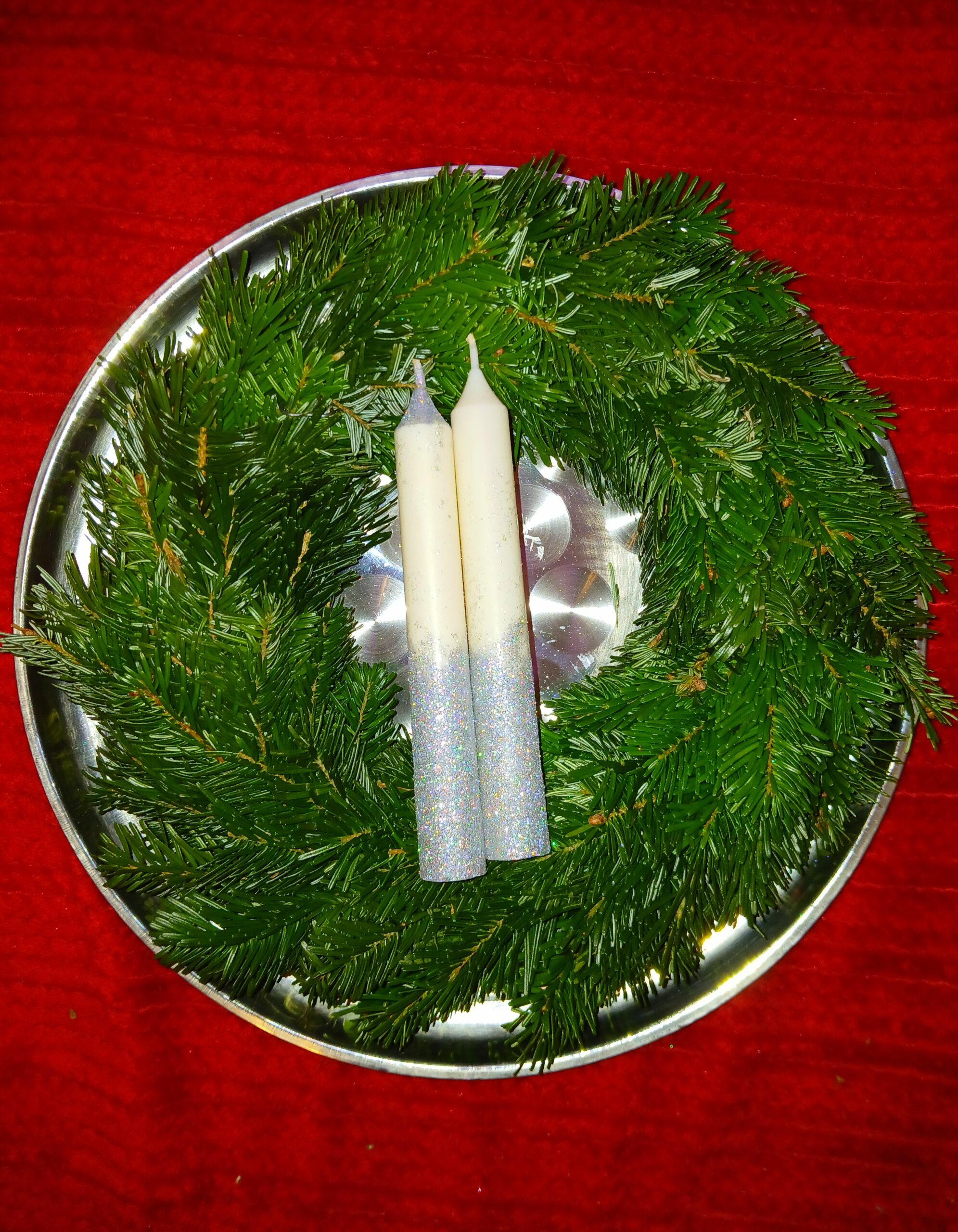 Adventní svíčky bíla a stříbrné třpytky sada 4ks