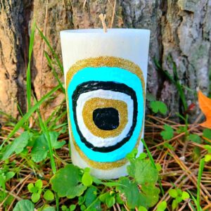 Svíčka bíla ochranná s evil eye